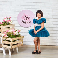 Puff Sleeves And Ruffle Hem Blue Fancy Dress