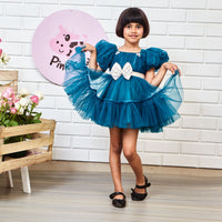 Puff Sleeves And Ruffle Hem Blue Fancy Dress