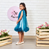 Blue Pompom Flared Dress
