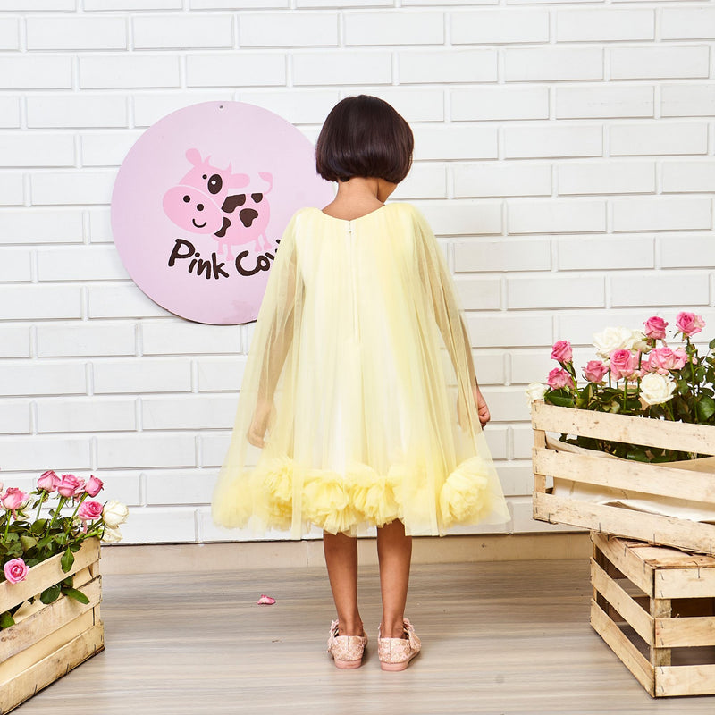 Yellow Pompom Flared Dress
