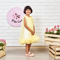 Yellow Pompom Flared Dress