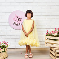Yellow Pompom Flared Dress