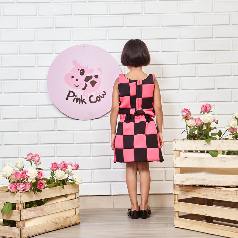 Neoprene Chequered Pink Top Skirt