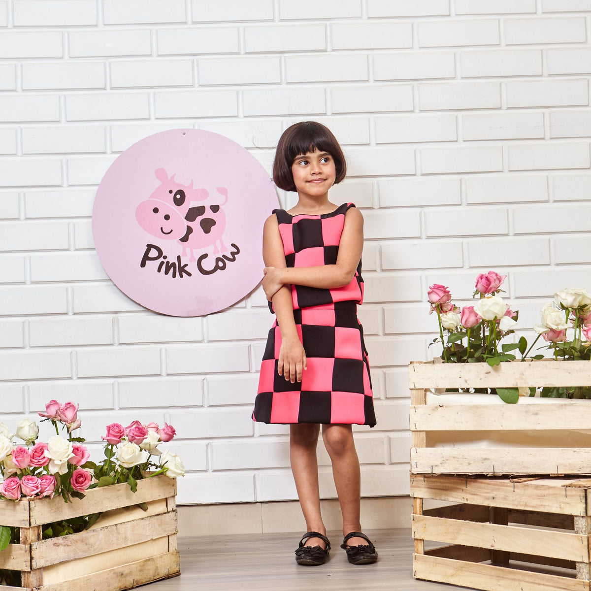 Neoprene Chequered Pink Top Skirt