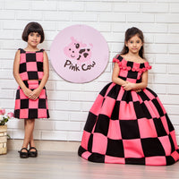 Neoprene Chequered Pink Top Skirt