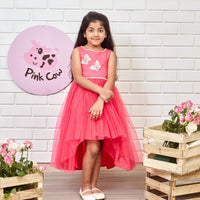 Gold And Pink Feathered Short Long Ball Gown