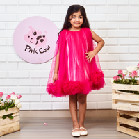 Hot Pink Pompom Flared Dress
