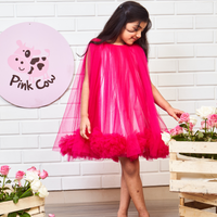 Hot Pink Pompom Flared Dress