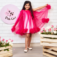 Hot Pink Pompom Flared Dress