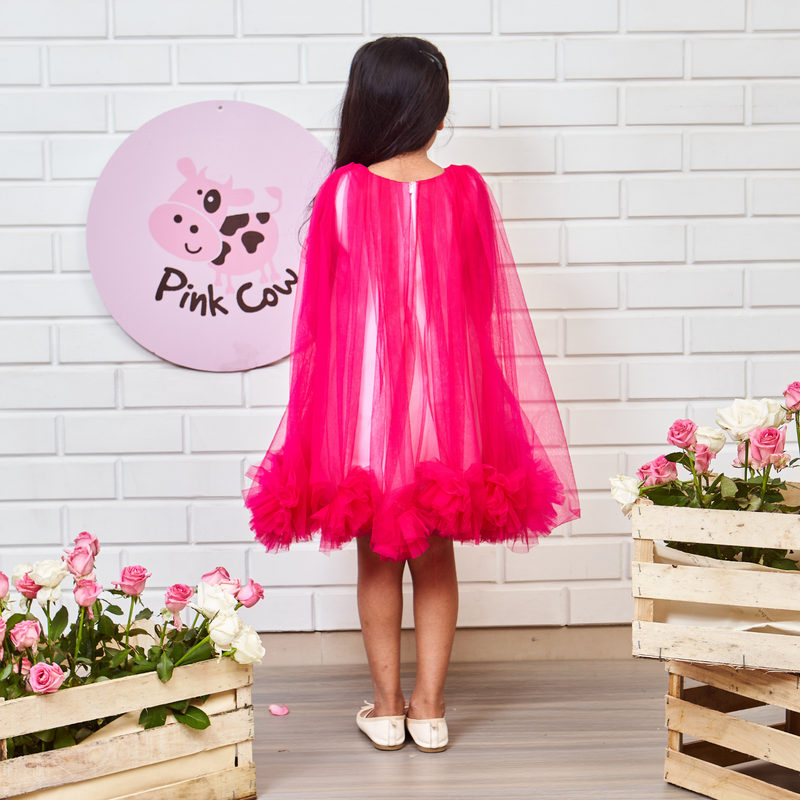 Hot Pink Pompom Flared Dress