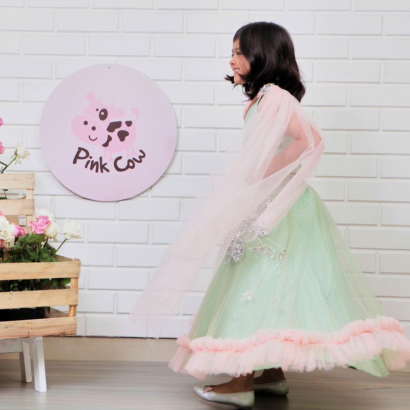 Pista Green Embroidered Ghaghra Choli