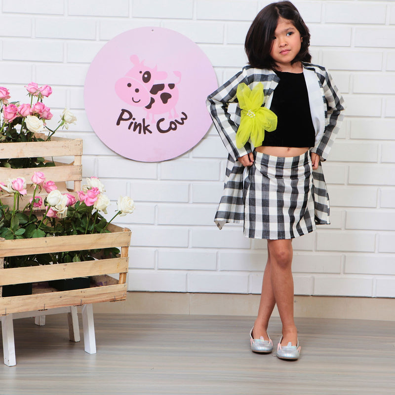 Black Chequered Top Skirt Sets
