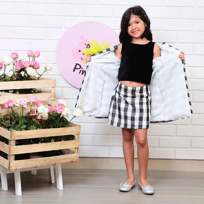 Black Chequered Top Skirt Sets