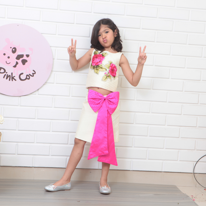 Mini Me Top Skirt In Quilted Cream Taffeta