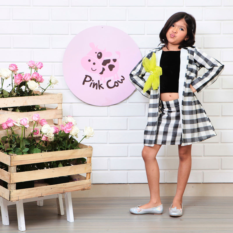 Black Chequered Top Skirt Sets