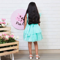 Organza Flower Embellished Green Dress