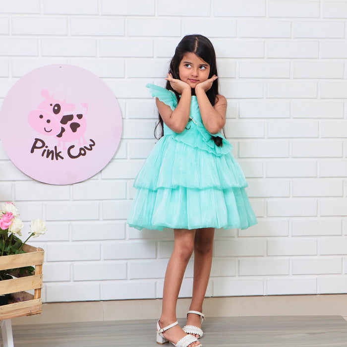 Organza Flower Embellished Green Dress