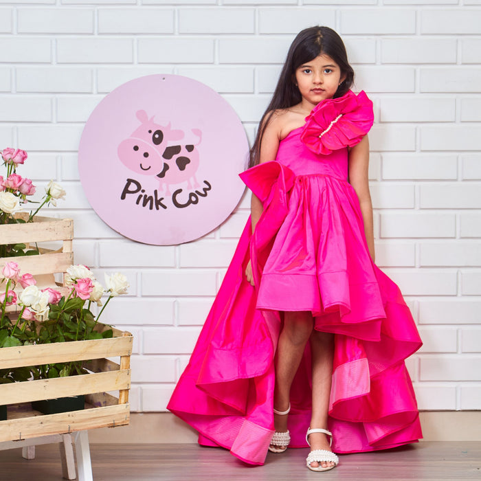 Pink Silk Ruffled Gown