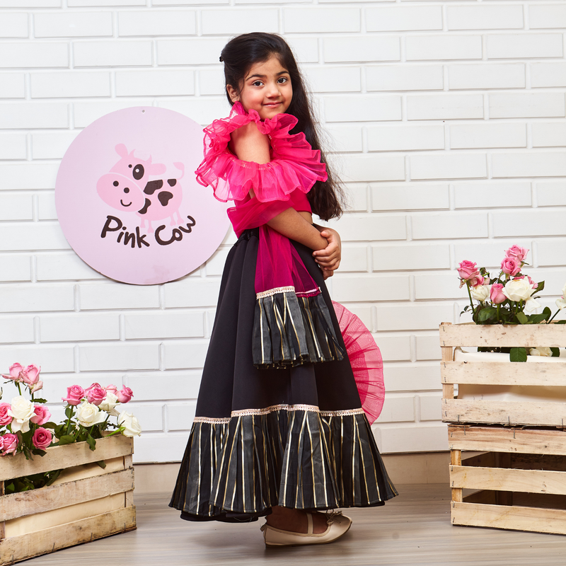 Hot Pink Organza Ghaghra Choli
