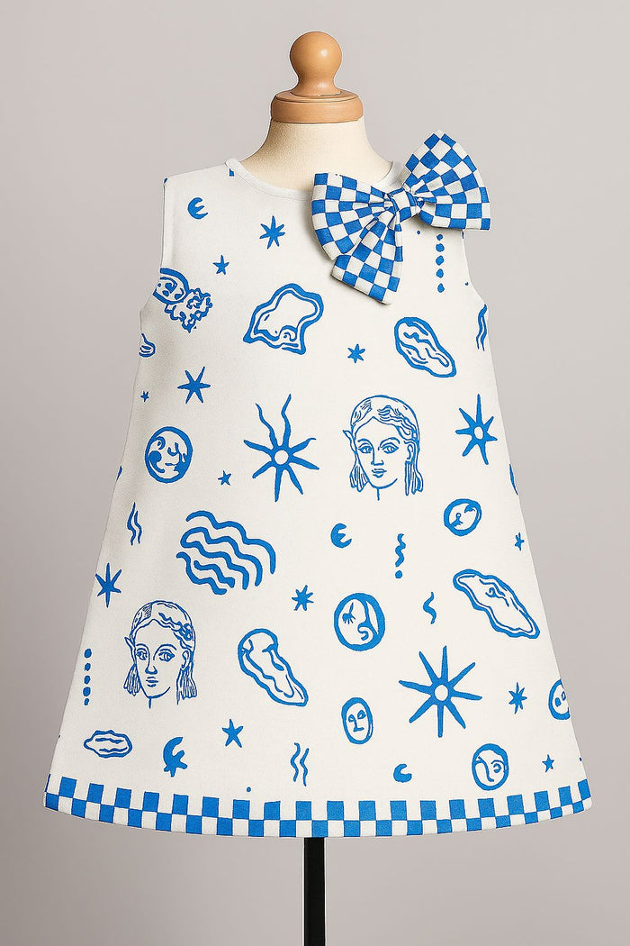 White Blue Floral Printed Aline Dress