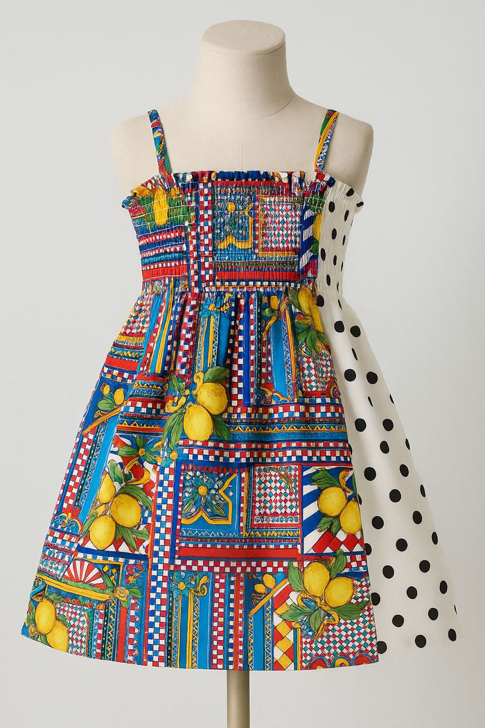 Dual Sided Lemon Black dot Pirinted Frock