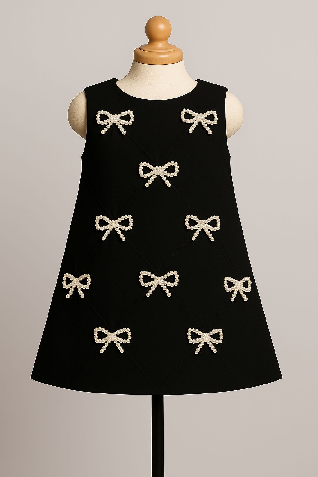 Black Aline with golden  Pearl  bow And Sleeveless Dress