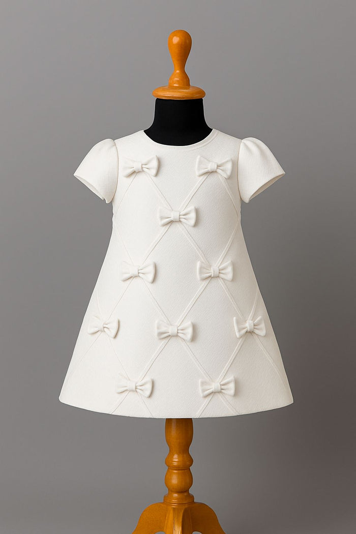 White Squba Aline with fabric bow