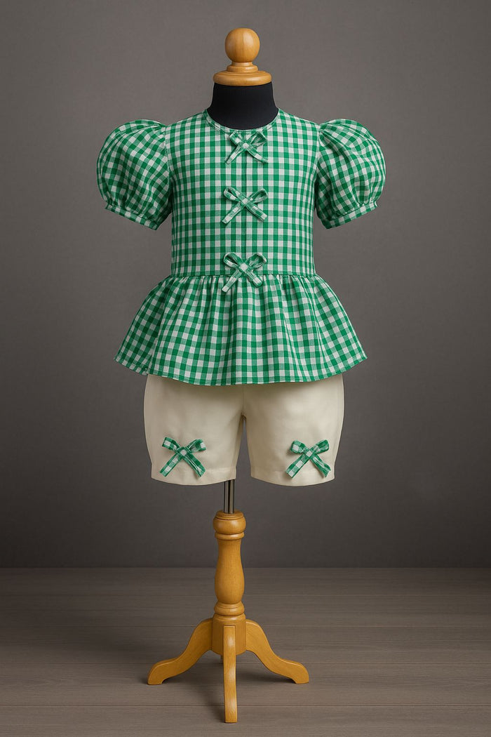 Green Gingham Bow Set