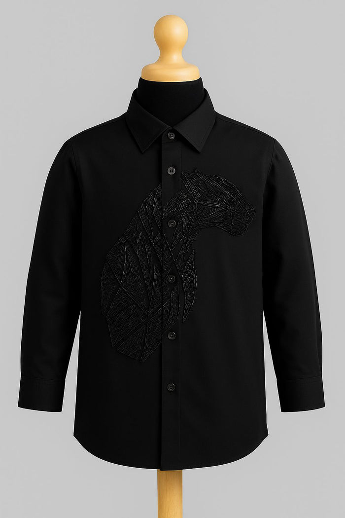 Leopard Embroidery Shirt (Black)