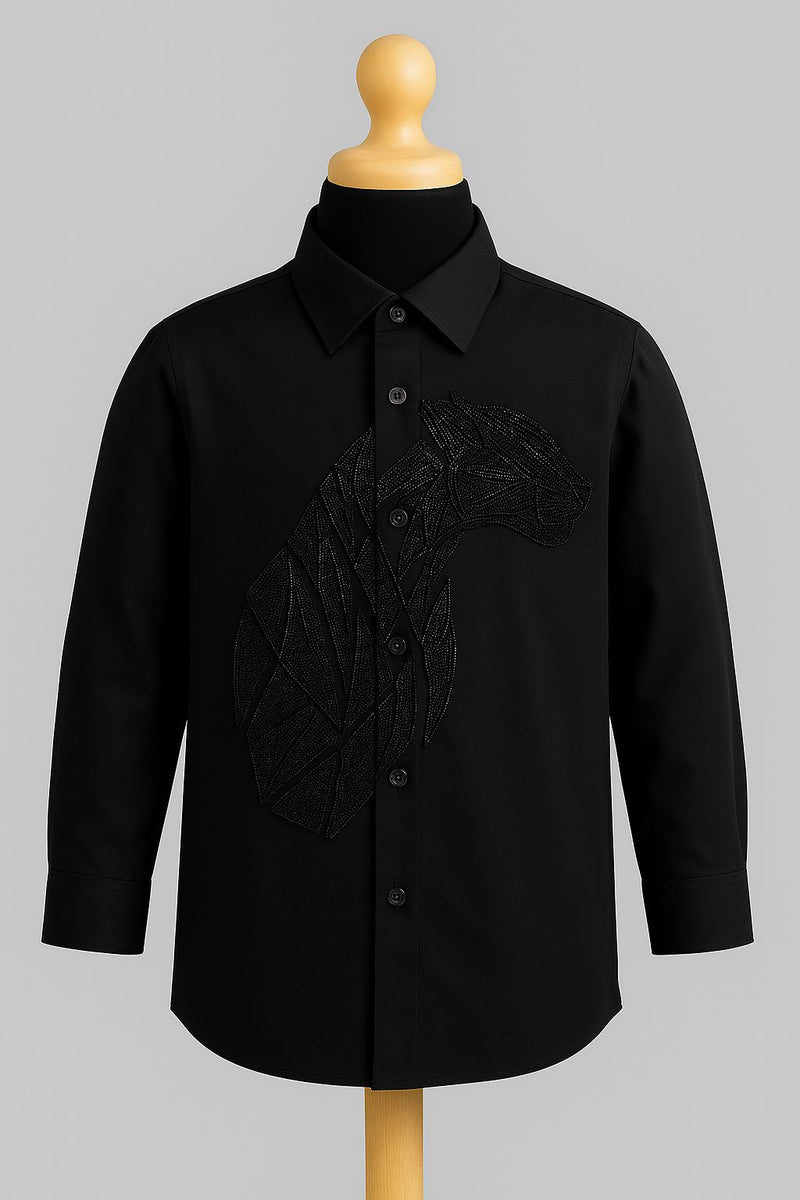 Leopard Embroidery Shirt (Black)