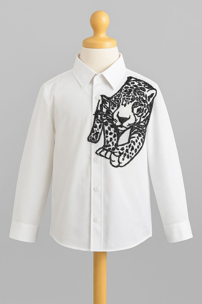 Leopard Embroidery Shirt (White)