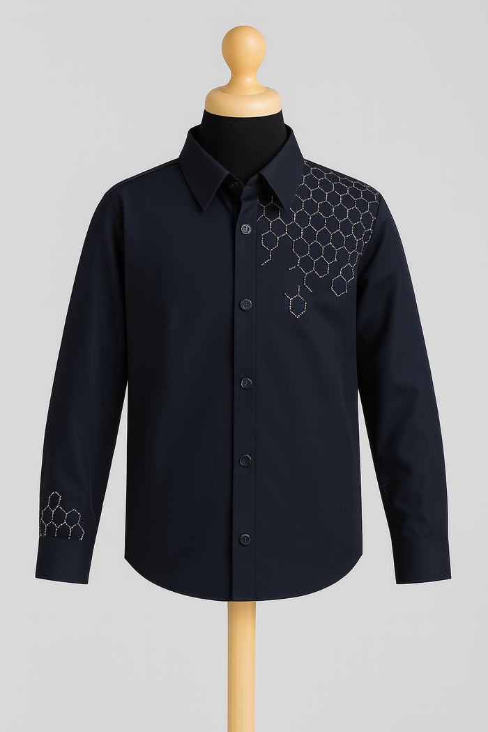 Hexagon Pattern Shirt (Navy)