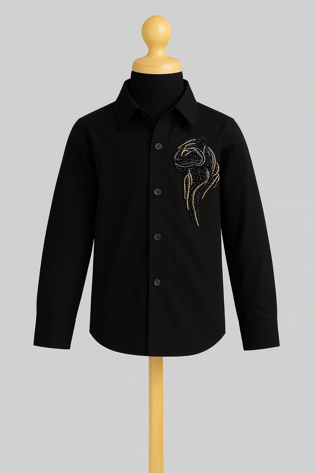Leopard Embroidery Shirt (Black)