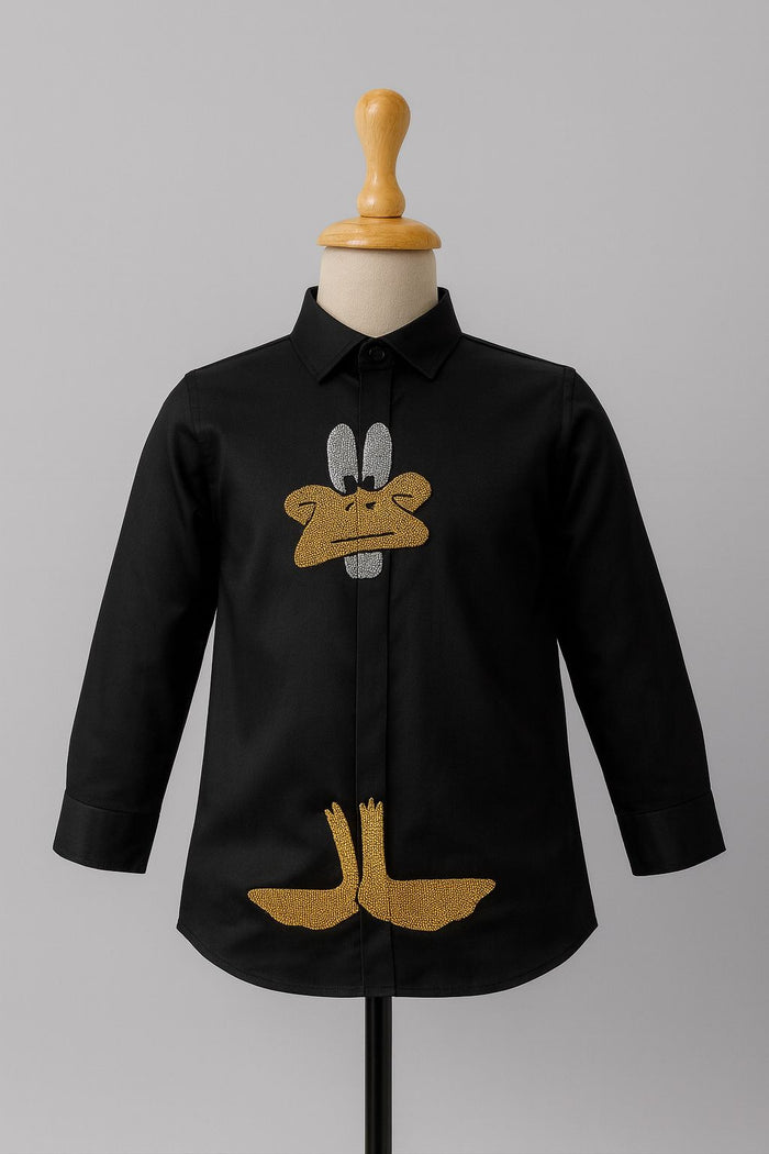 Daffy Duck Hand Embroidered  Shirt - Black