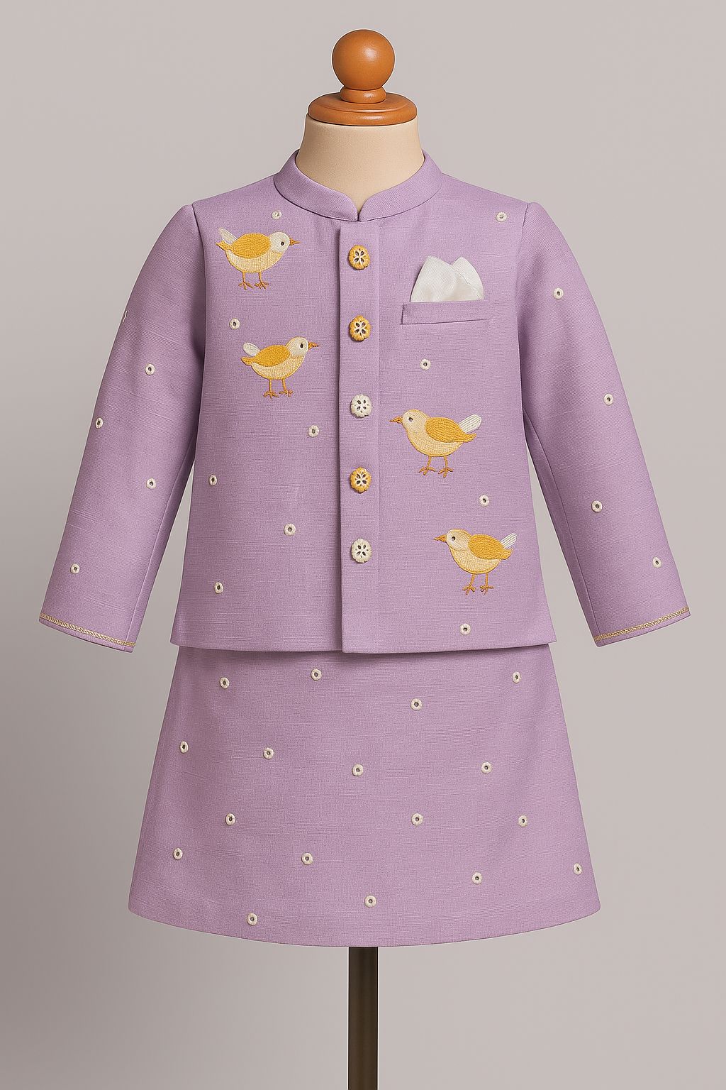 Cute Duck Embroidery kurta with Nehru Jacket