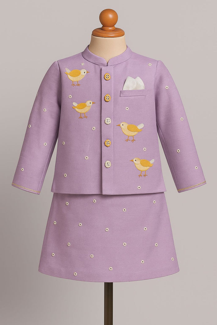 Cute Duck Embroidery kurta with Nehru Jacket