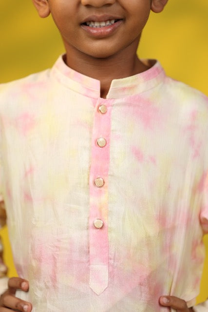 Pink And Yellow Tie Dye Kurta
