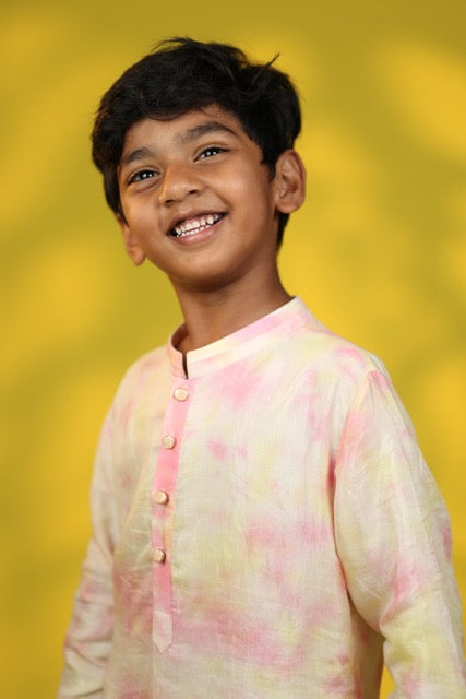 Pink And Yellow Tie Dye Kurta