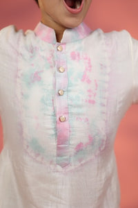 Pink And Green Tie Dye Kurta With Dhoti
