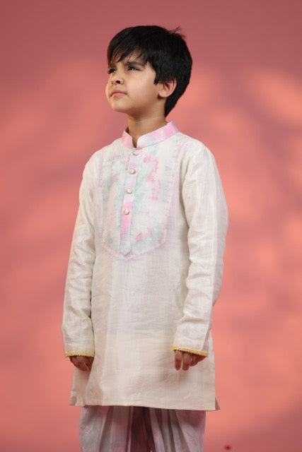 Pink And Green Tie Dye Kurta With Dhoti