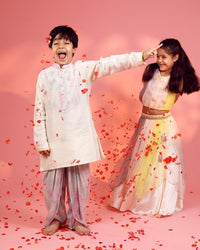 Pink And Green Tie Dye Kurta With Dhoti
