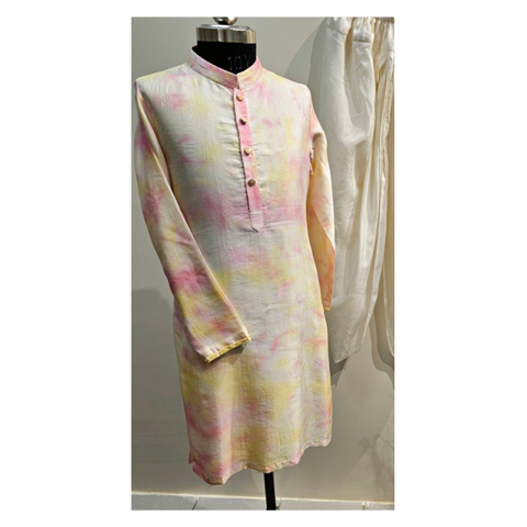 Pink And Yellow Tie Dye Kurta