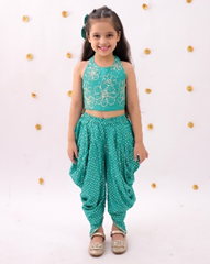 Khilkhilahat Green Crop Top and Dhoti SeT For Girls