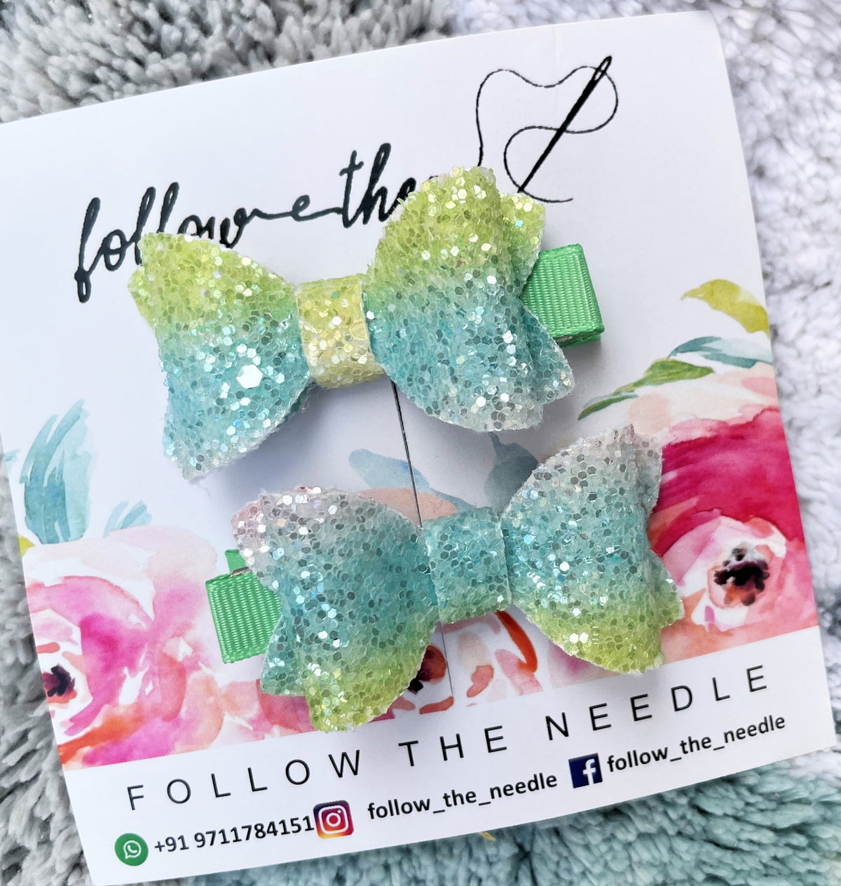 Faux Leather Glitter Shaded Pair Bows