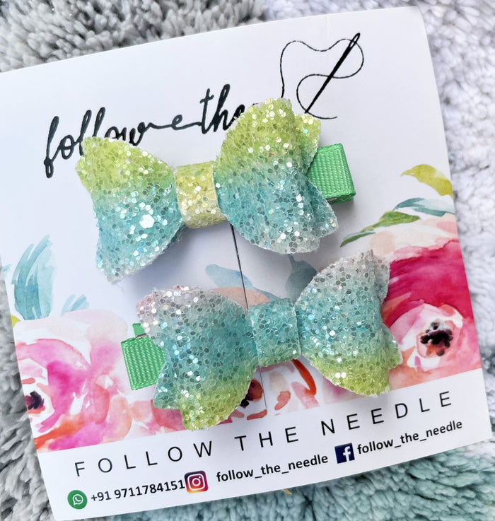 Faux Leather Glitter Shaded Pair Bows