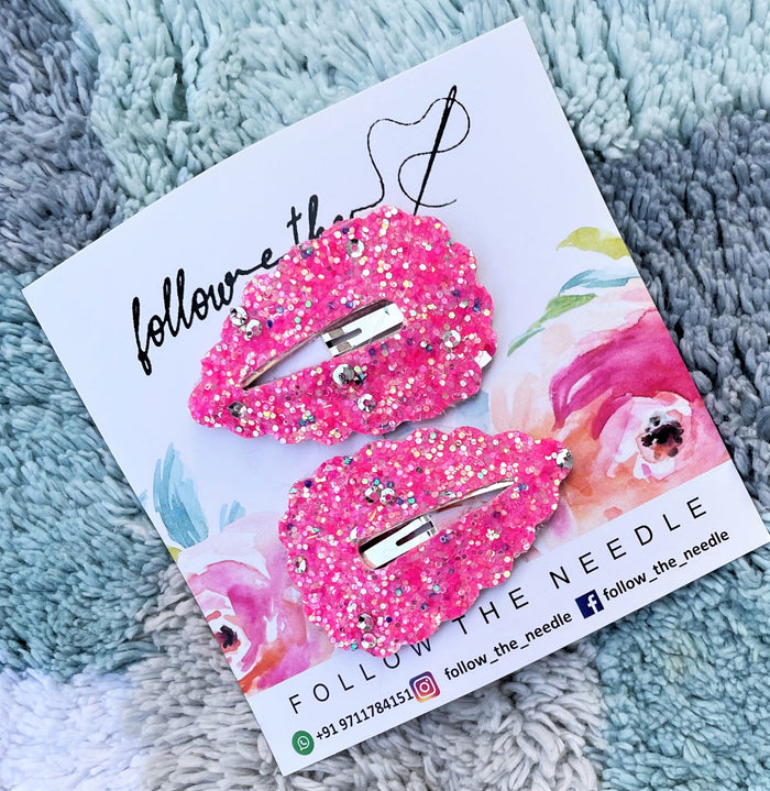 Faux Leather Sequins Glitter Snap Pins Set of 2