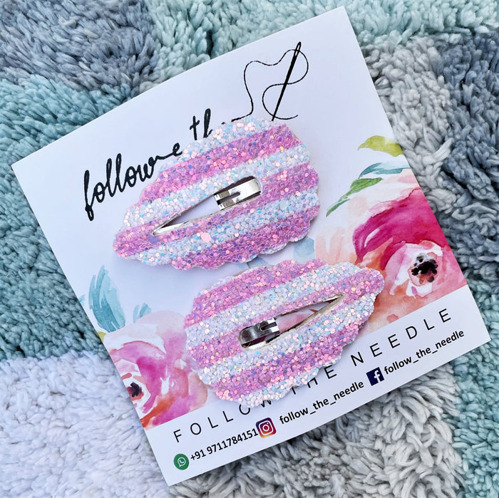 Faux Leather Stripe Glitter Snap Pins Set of 2