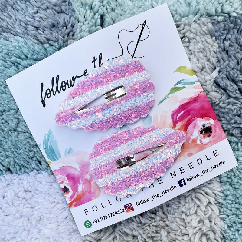 Faux Leather Stripe Glitter Snap Pins Set of 2