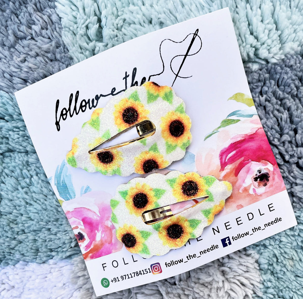 Faux Leather Sunflower Glitter Snap Pins Set of 2
