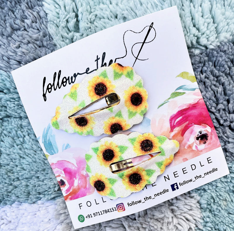 Faux Leather Sunflower Glitter Snap Pins Set of 2